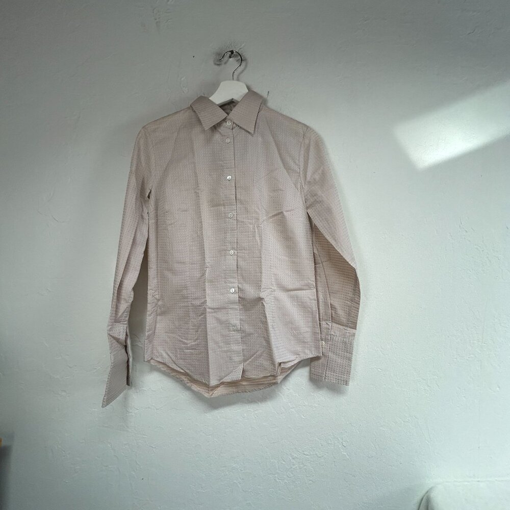 Robert Talbott Womens Cotton Button-Up Dress Shirt Size 2 Tan Dot Print New $125